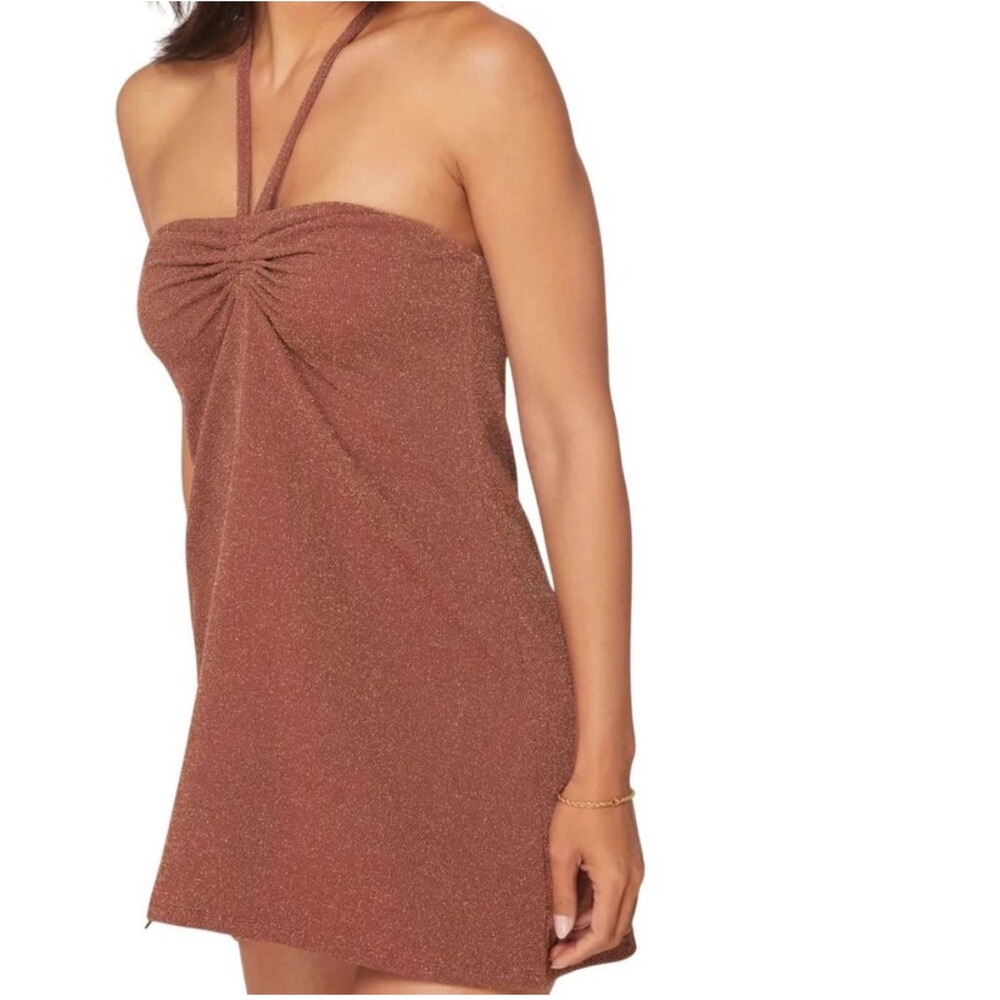 Andie The‎ Waikiki Dress Moca Sparkle Halter Mini Dress Size M